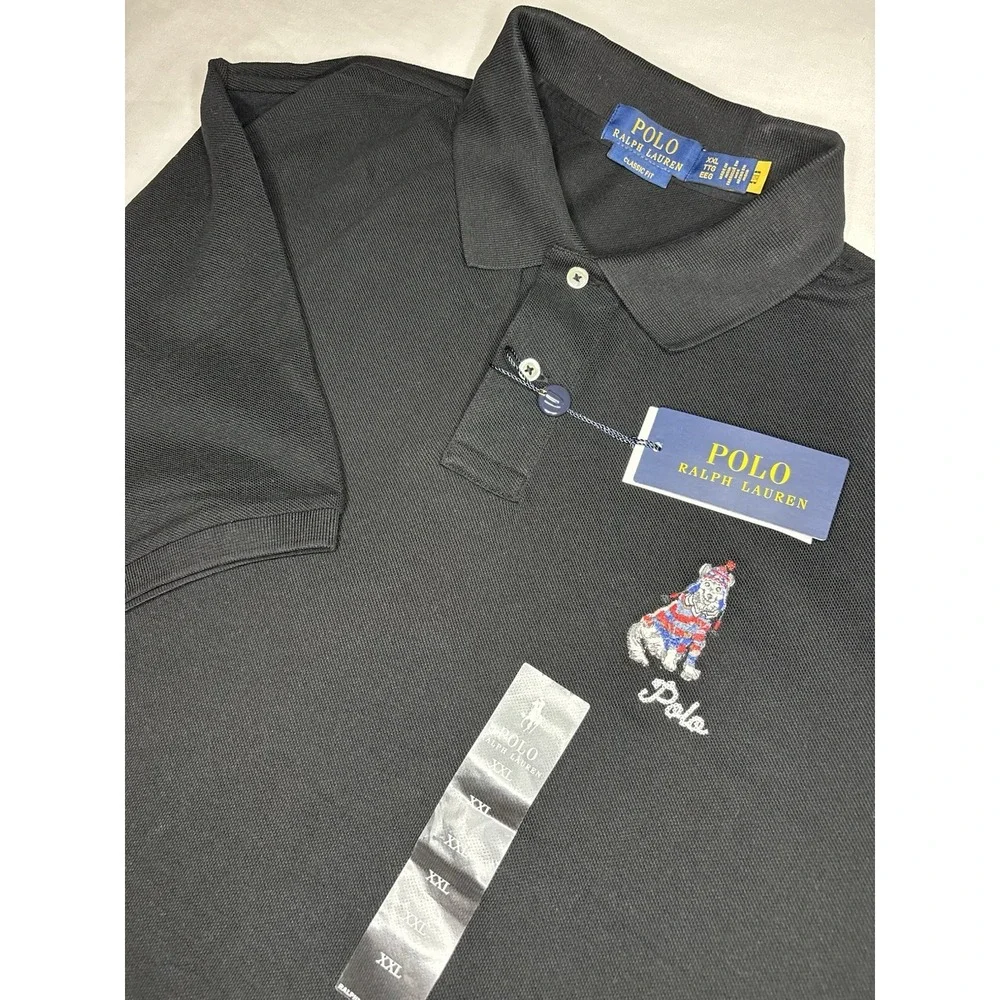 Polo Ralph Lauren Men's 2XL Short Sleeve Polo Shirt Black Dog Logo NWT $125 RARE